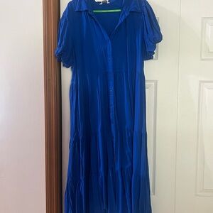 Crown & Ivy Blue Puff Sleeve Polo Collar Sundress